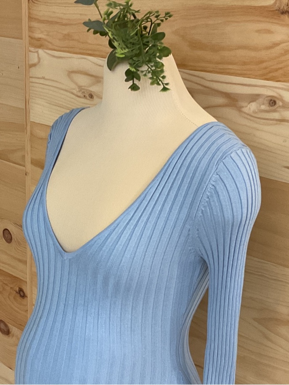 Pinkblush Light Blue Ribbed V-Neck Sweater - Picture 5 of 10
